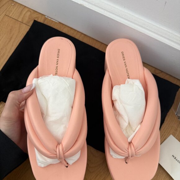 NWT Dries Van Noten Platform Flip Flop Padded Leather Straps Light Pink Sz 37.5 - Picture 5 of 10